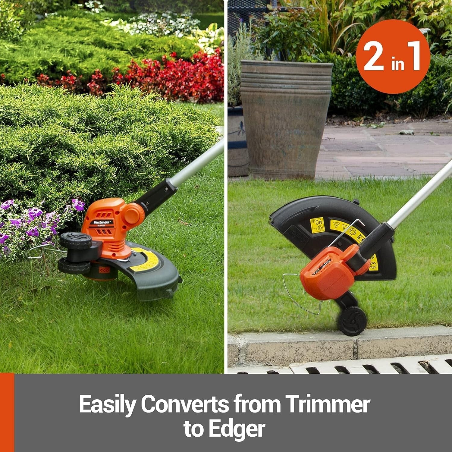 2-in-1 12'' Cordless String Trimmer & Edger with Long-Lasting Battery - Orange