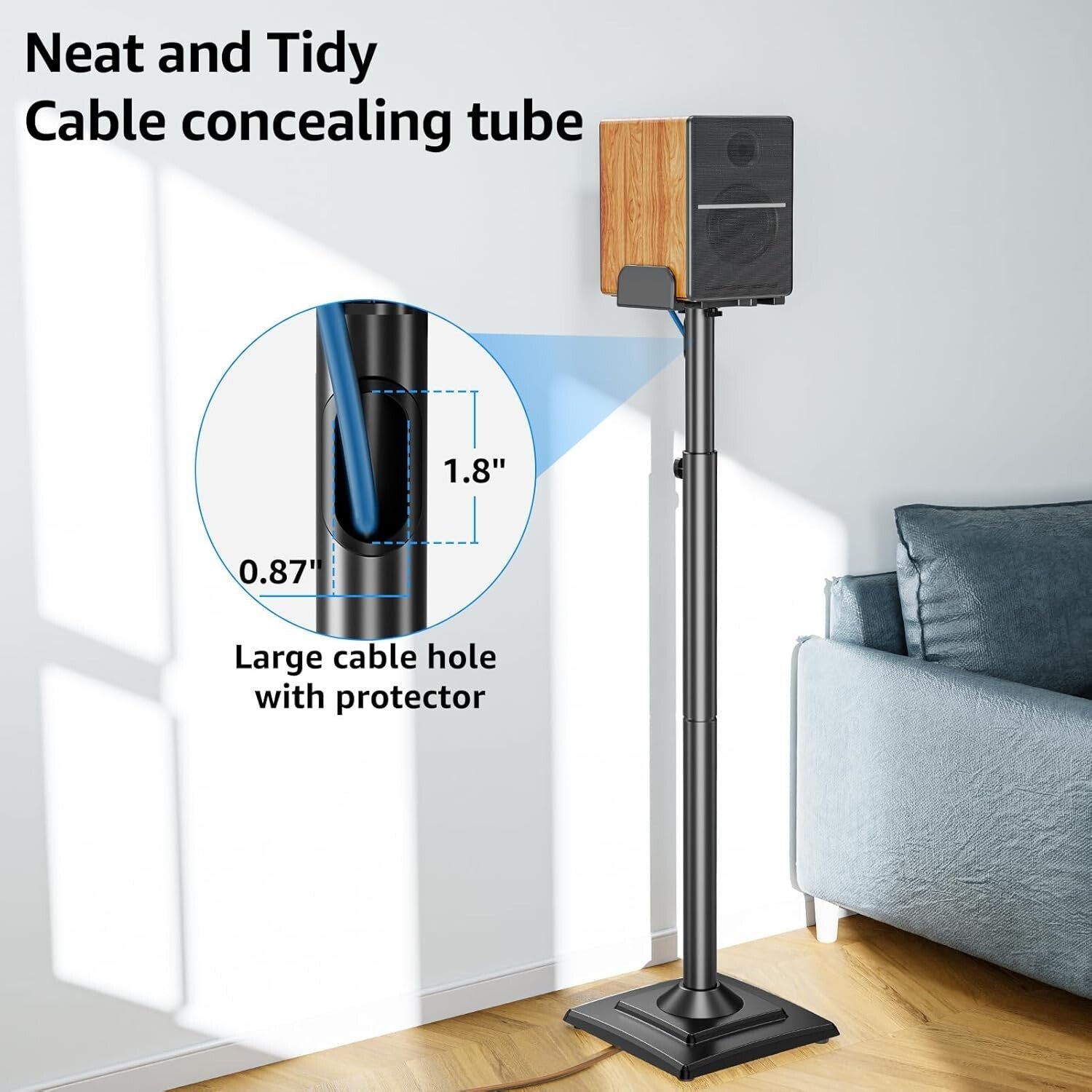 Sleek 34" to 43.3" Adjustable Speaker Stands with Concealed Cables – Alloy Steel