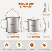 Load image into Gallery viewer, Durable Titanium Camping Cookware with 450ml Coffee Mug &amp; Collapsible Spork