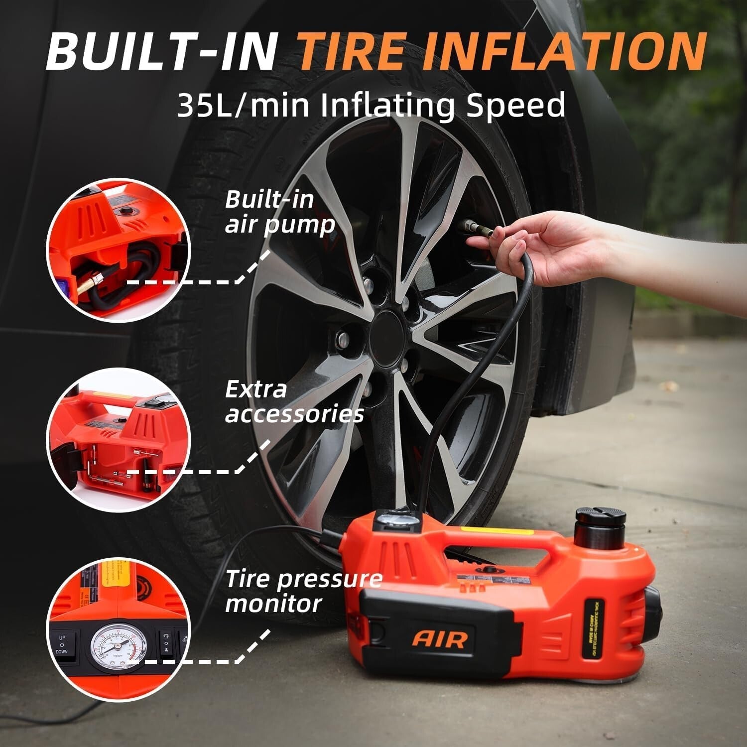 Portable 12V Electric Jack Kit: 5 Ton Capacity with Impact Wrench & Accessories