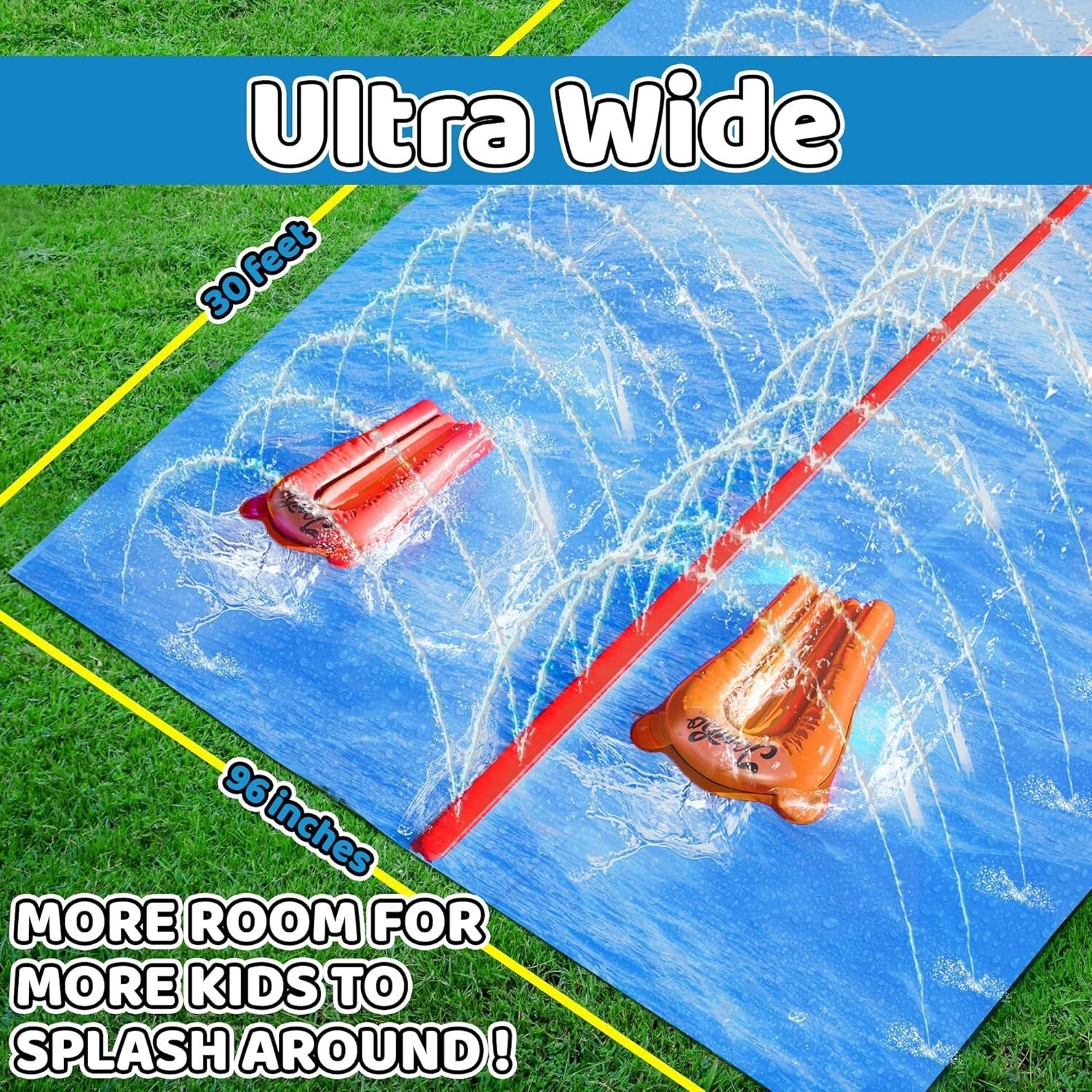 Extra Wide Slip and Slide: 30FT Water Slide with Sprinkler Effect & Bodyboards
