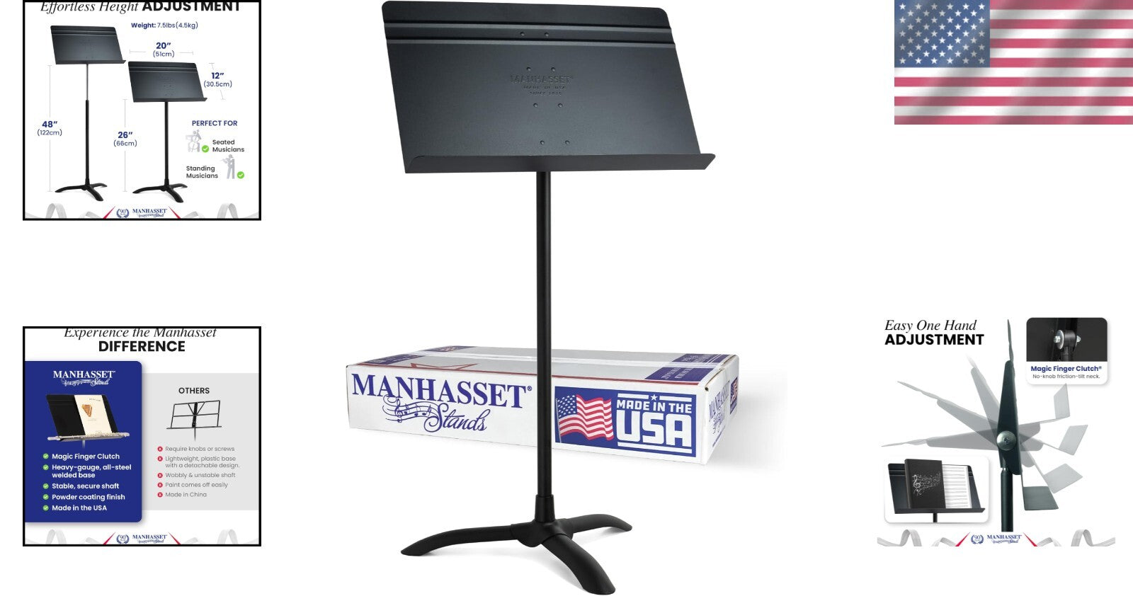 Folding Music Stand with Heavy-Gauge Steel Base - 26" to 48" Adjustable Height