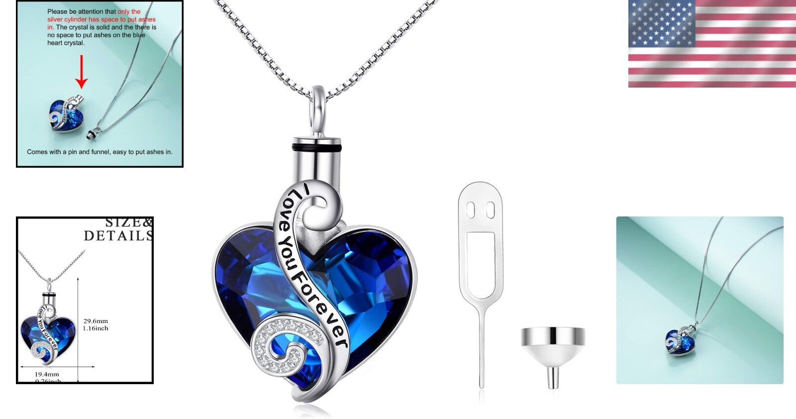 Hypoallergenic Heart Urn Necklace with Austrian Crystals - Memorial Keepsake