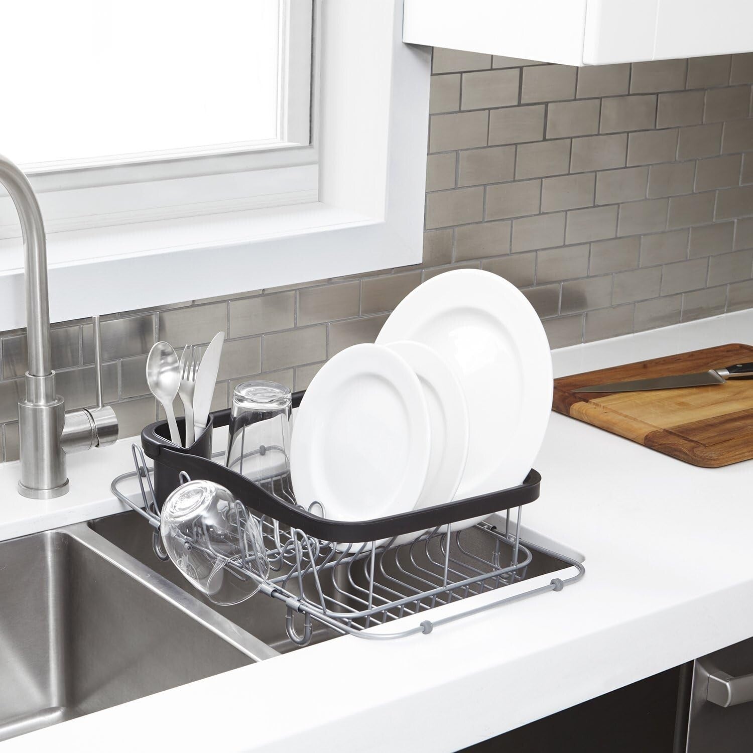 Stylish Sink Drying Rack with Cup Holders - Durable & Compact Kitchen Solution