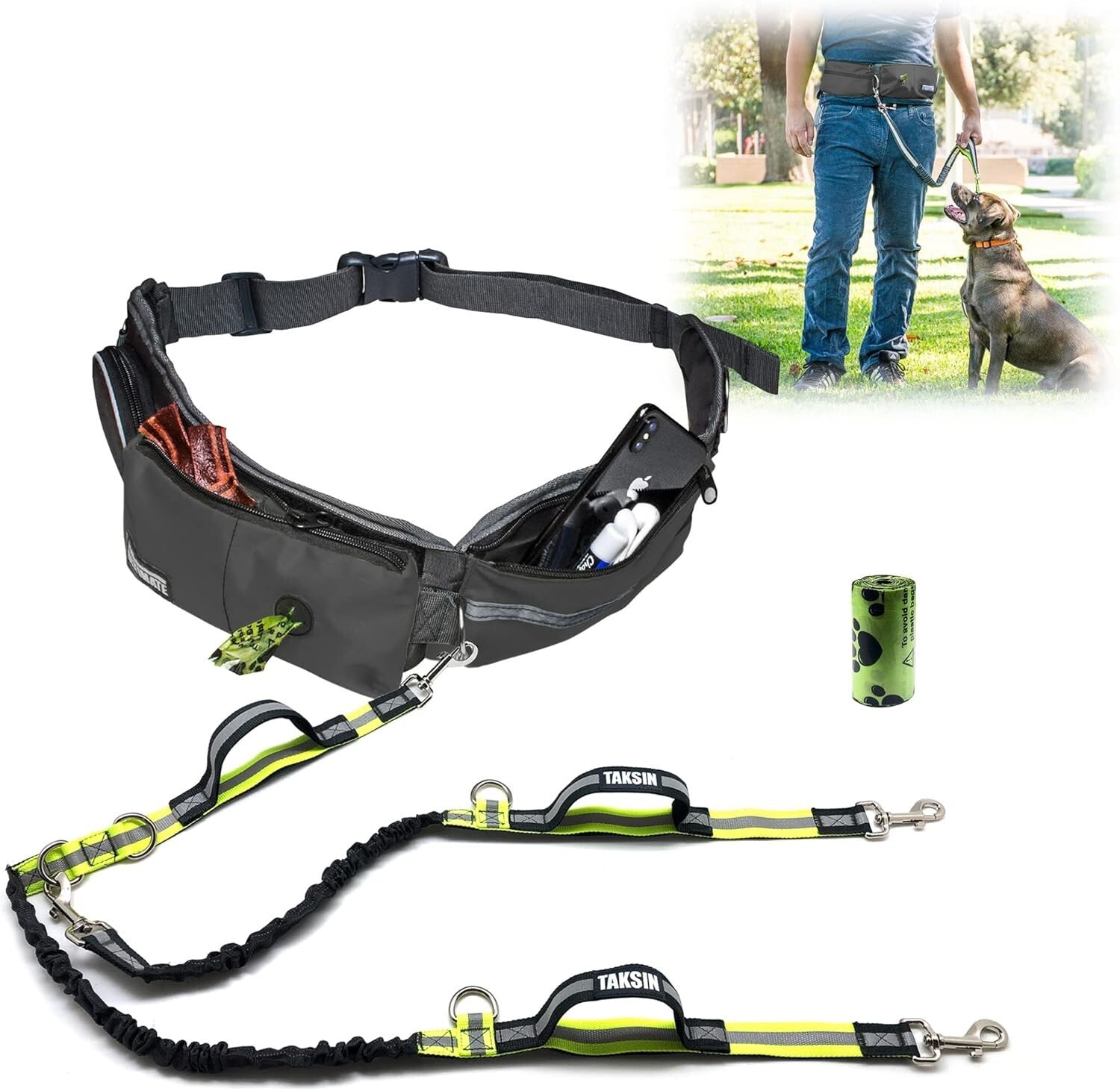 Ultimate Hands-Free Double Dog Leash System - Reflective Bungee for Safe Walks