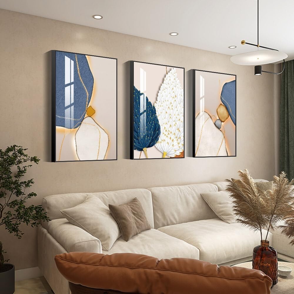 Abstract Wall Art Set of 3 - Large Framed Canvas for Living Room Aesthetics