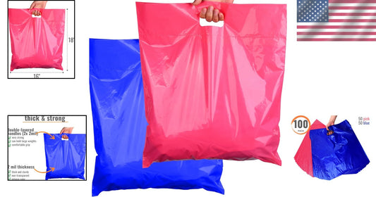 16x18 Extra Large Plastic Shopping Bags with Handles - 100 Count Merchandising