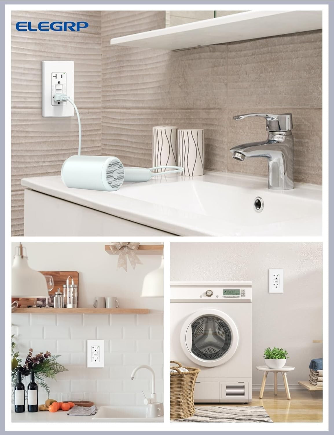 Matte White 20 Amp GFCI Outlets - Self-Test Protection with UL Certification