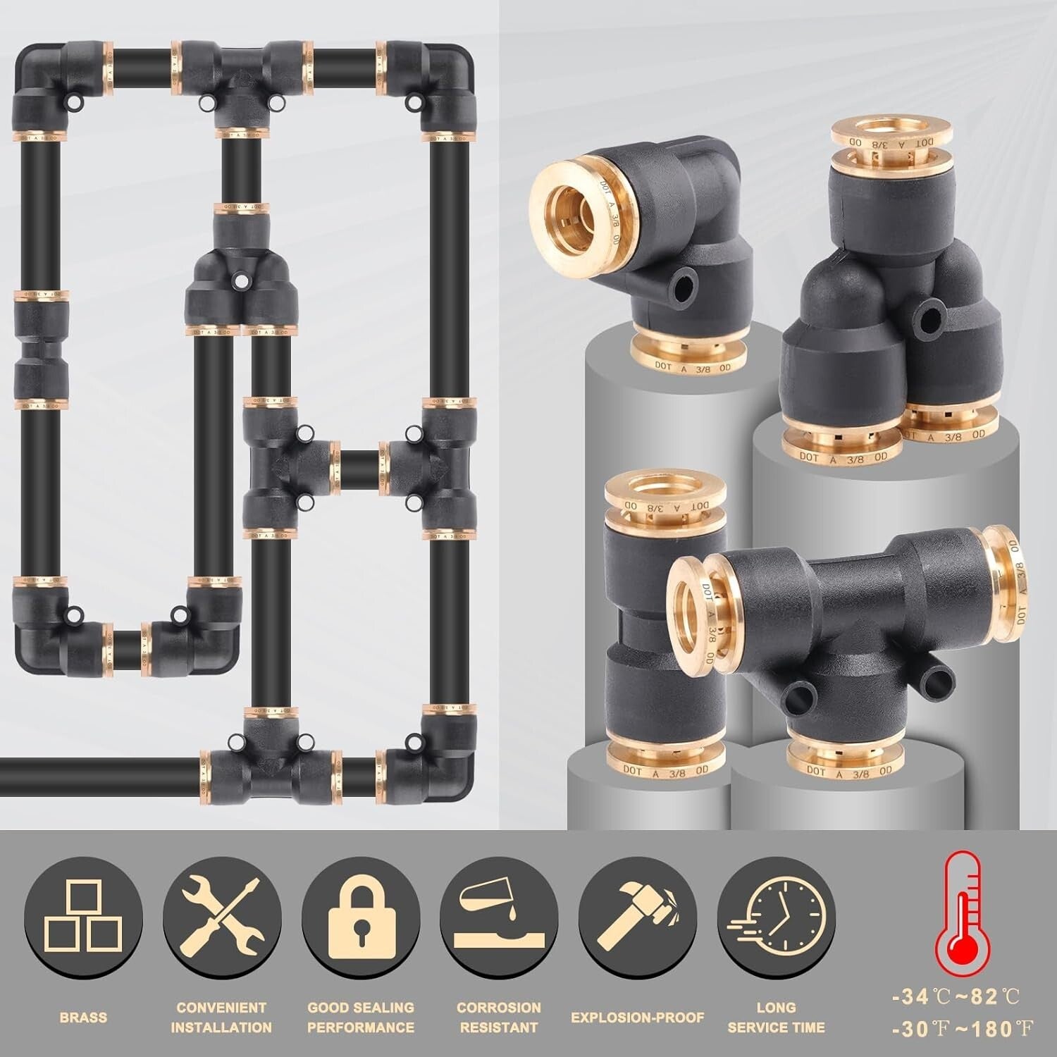 Premium Brass Air Brake Line Connectors - 31PCS Push to Connect Repair Kit