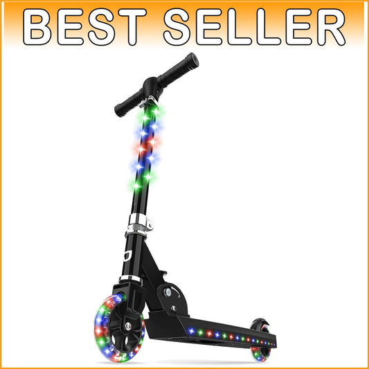 Foldable Light-Up Kick Scooter for Teens, Height-Adjustable with Rear Brake