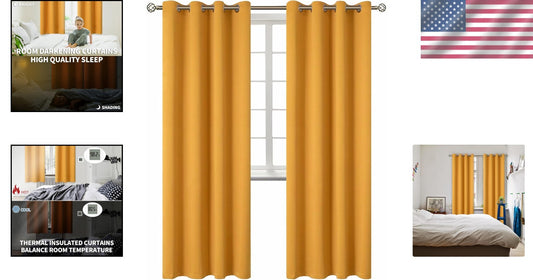 Stylish Room Darkening Drapes - 84 Inch Grommet Curtains in Warm Mustard Yellow