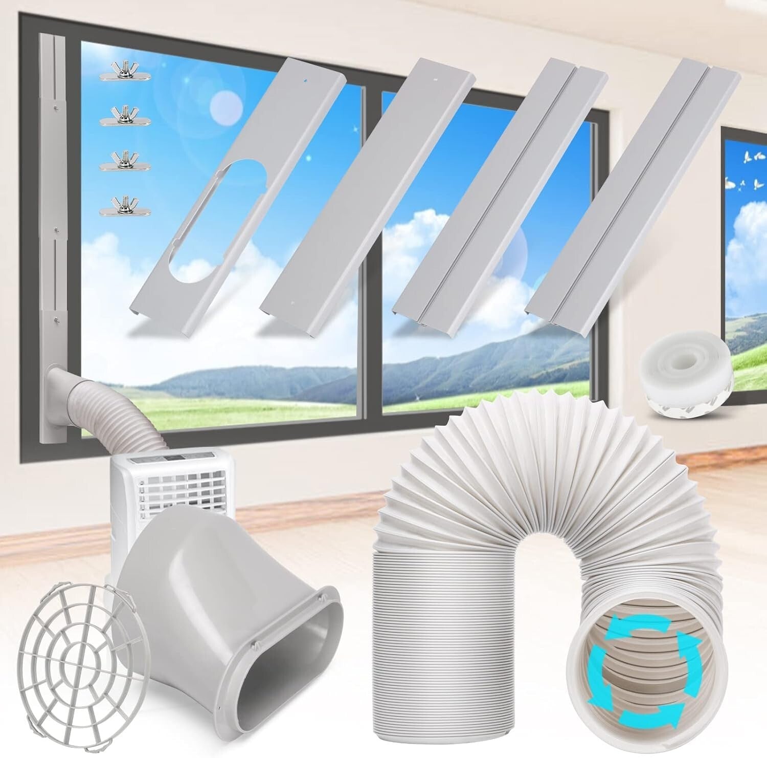 Energy-Saving Portable Air Conditioner Kit: 5.9” Exhaust Hose, Adjustable Panels