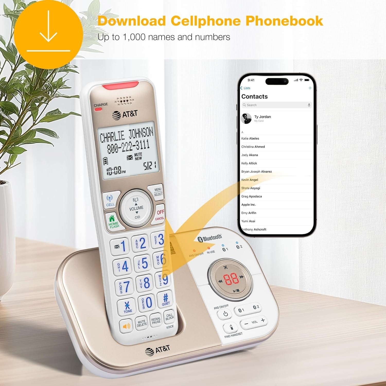 Champagne Gold/White Cordless Phone with Intercom and Digital Answering System