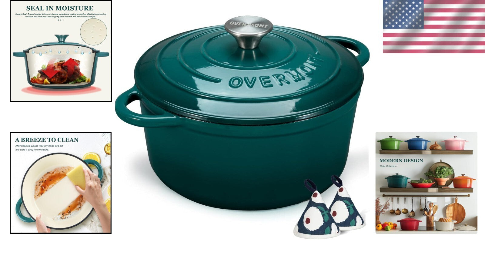 5.5QT Enameled Cast Iron Dutch Oven with Lid & Cookbook for Flavorful Cooking