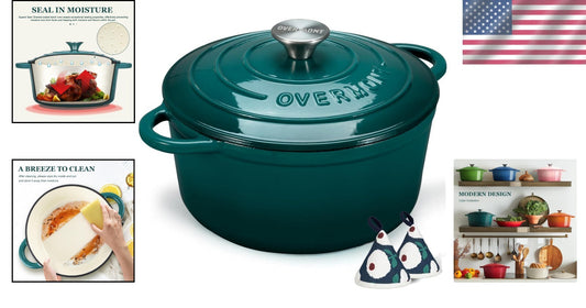 5.5QT Enameled Cast Iron Dutch Oven with Lid & Cookbook for Flavorful Cooking