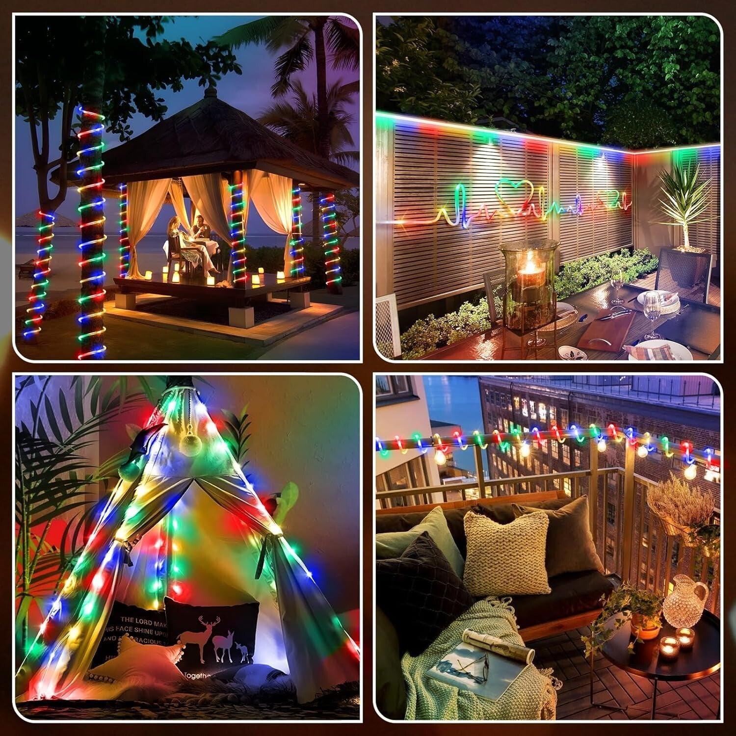 Versatile 1200 LED Flexible Rope Lights with 8 Modes for Indoor/Outdoor Use