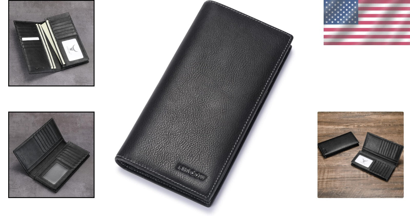 Elegant Vintage Black Calfskin Wallet - 15 Credit Card Slots & Cash Compartment