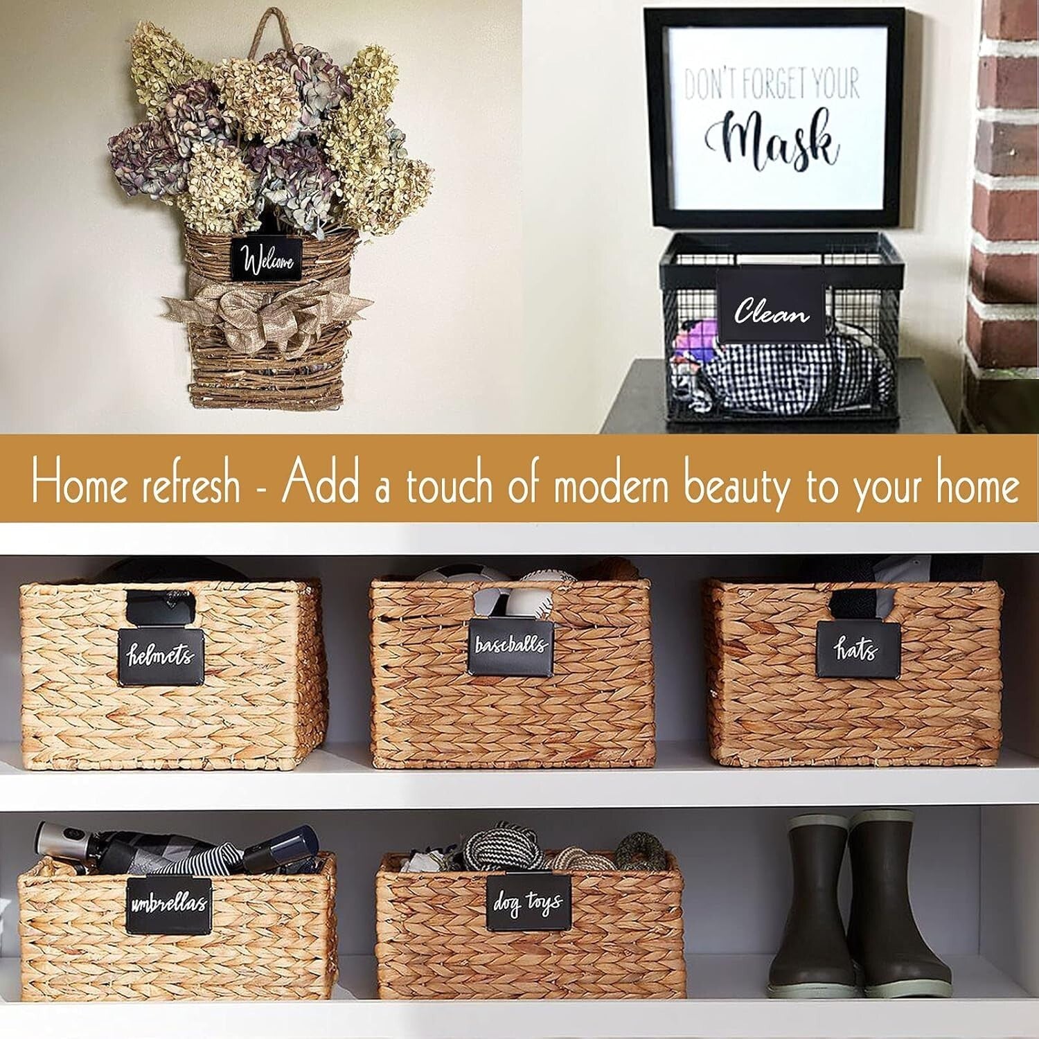 Chic 18 Metal Pantry Baskets with Removable Labels and 4 White Chalk Markers