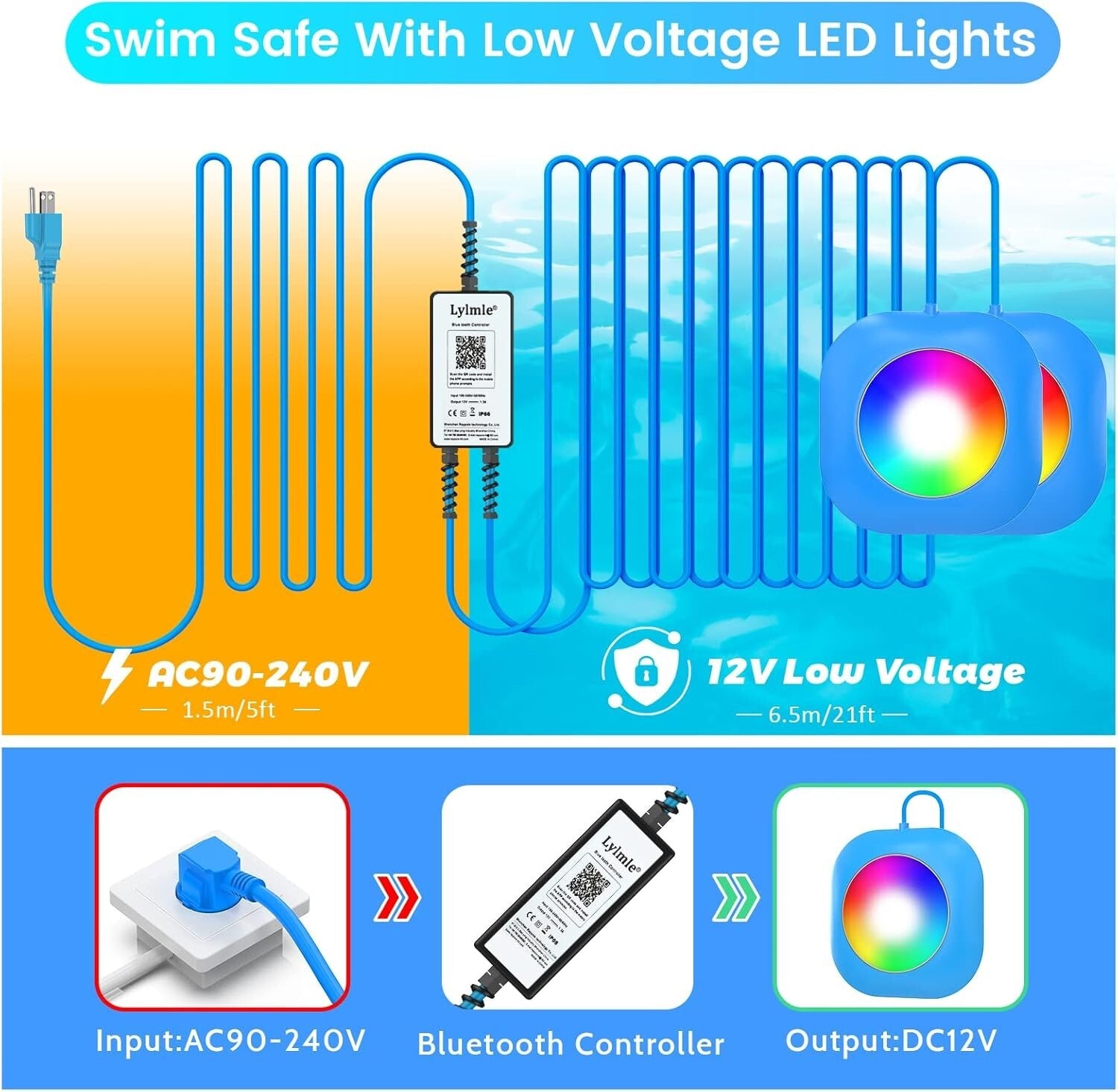 Customizable Magnetic Pool Lights - Safe for Night Swimming with APP Control