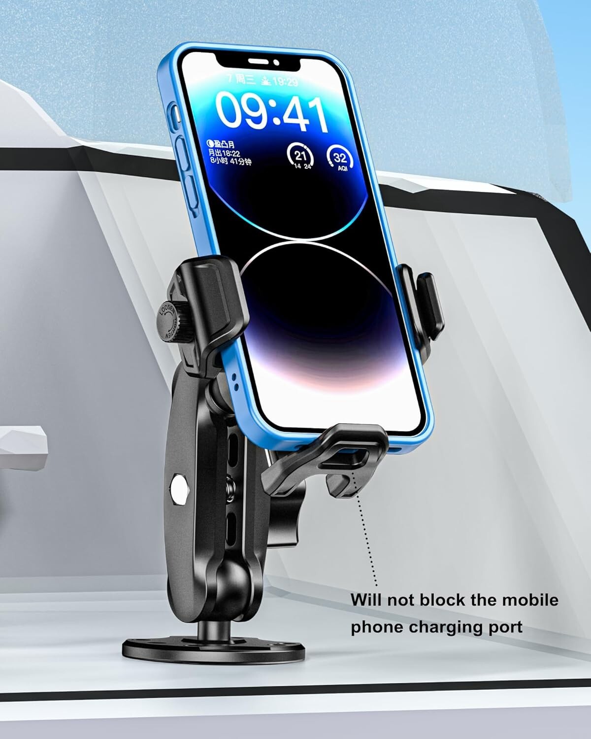 360-Degree Adjustable Phone Holder with Easy Install Base for Safe Navigation