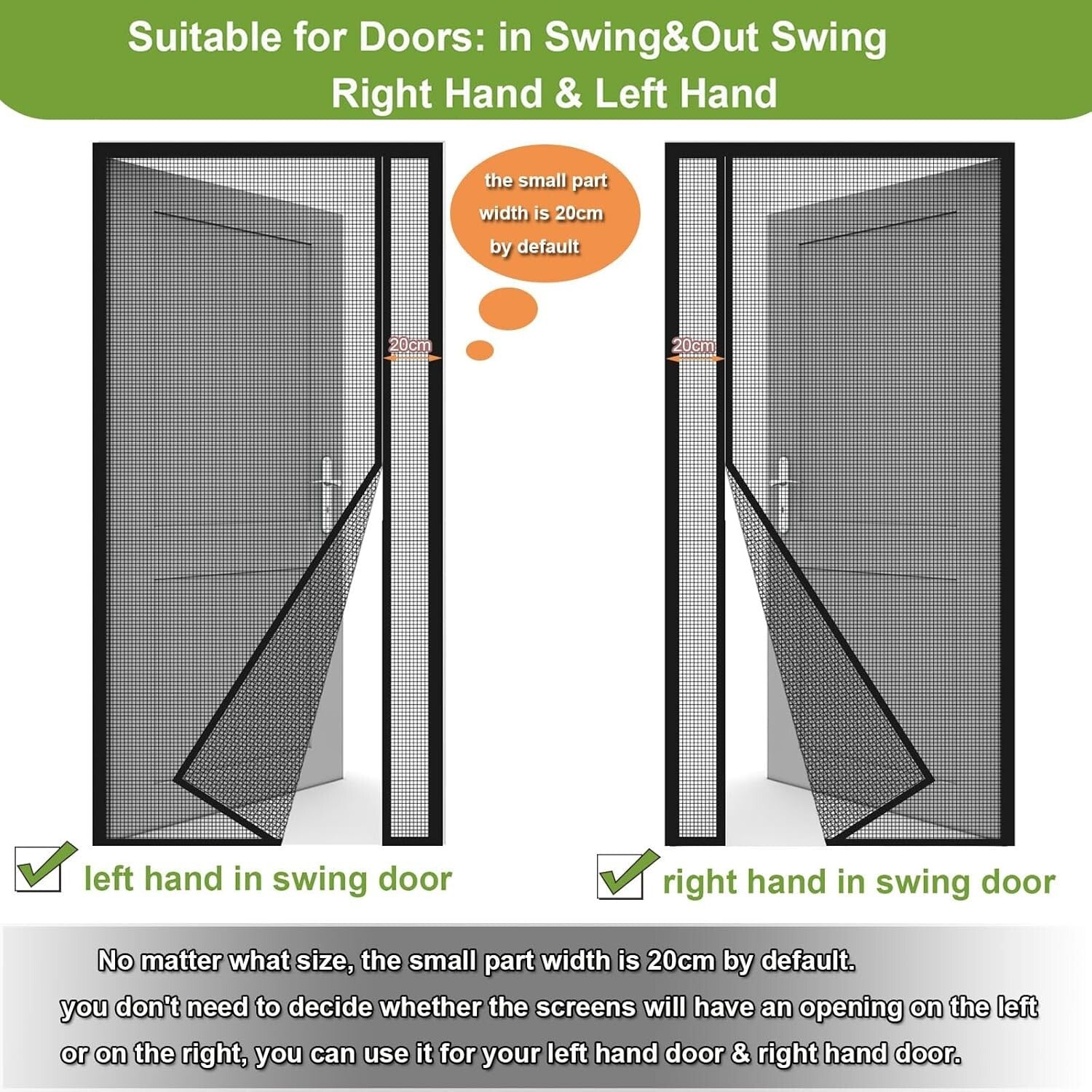 Reversible 39x80 Inch Fiberglass Magnetic Screen Door - Keep Bugs Out, Black