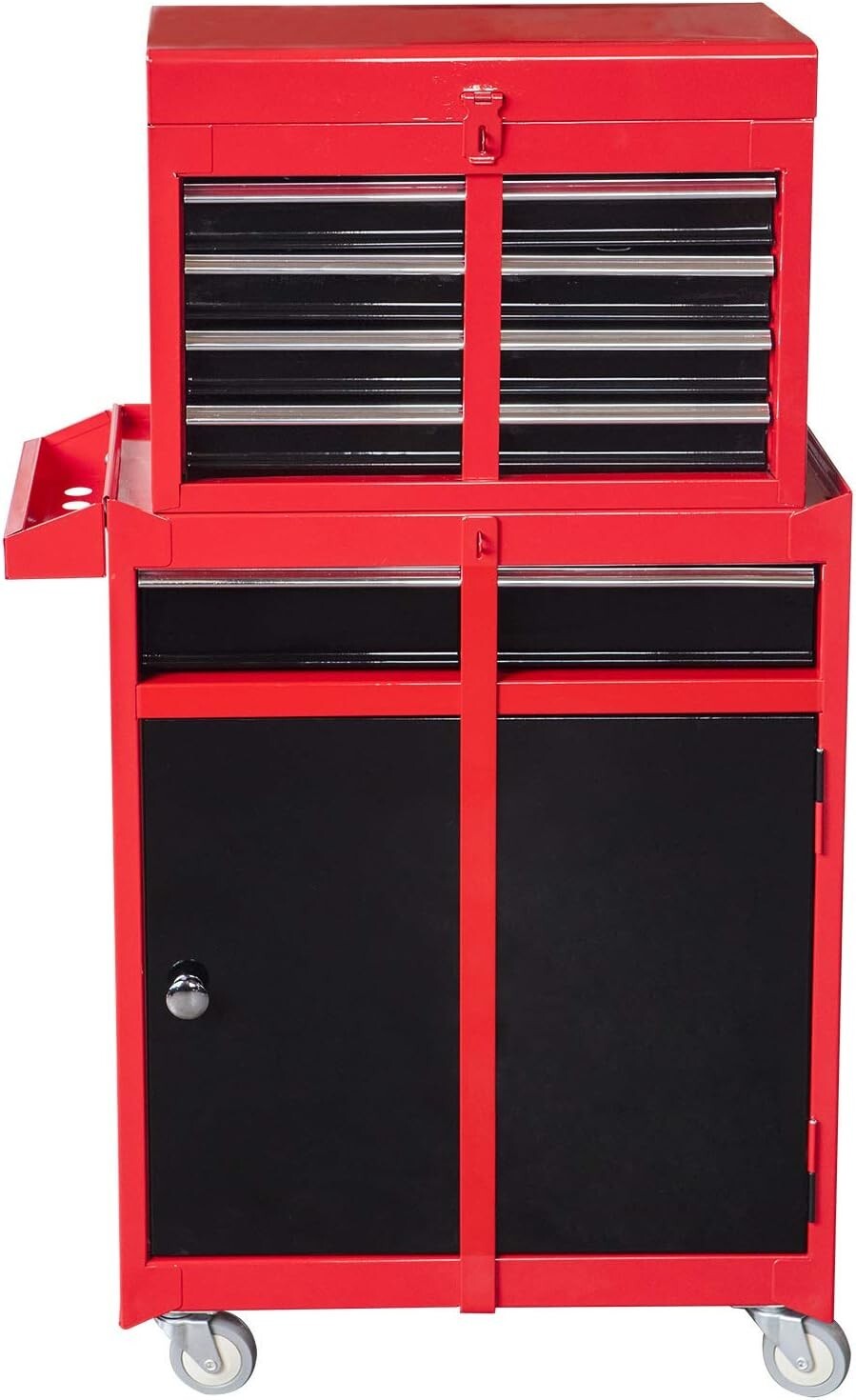 Compact 6-Drawer Tool Chest & Cabinet with Rolling Casters - Red & Black