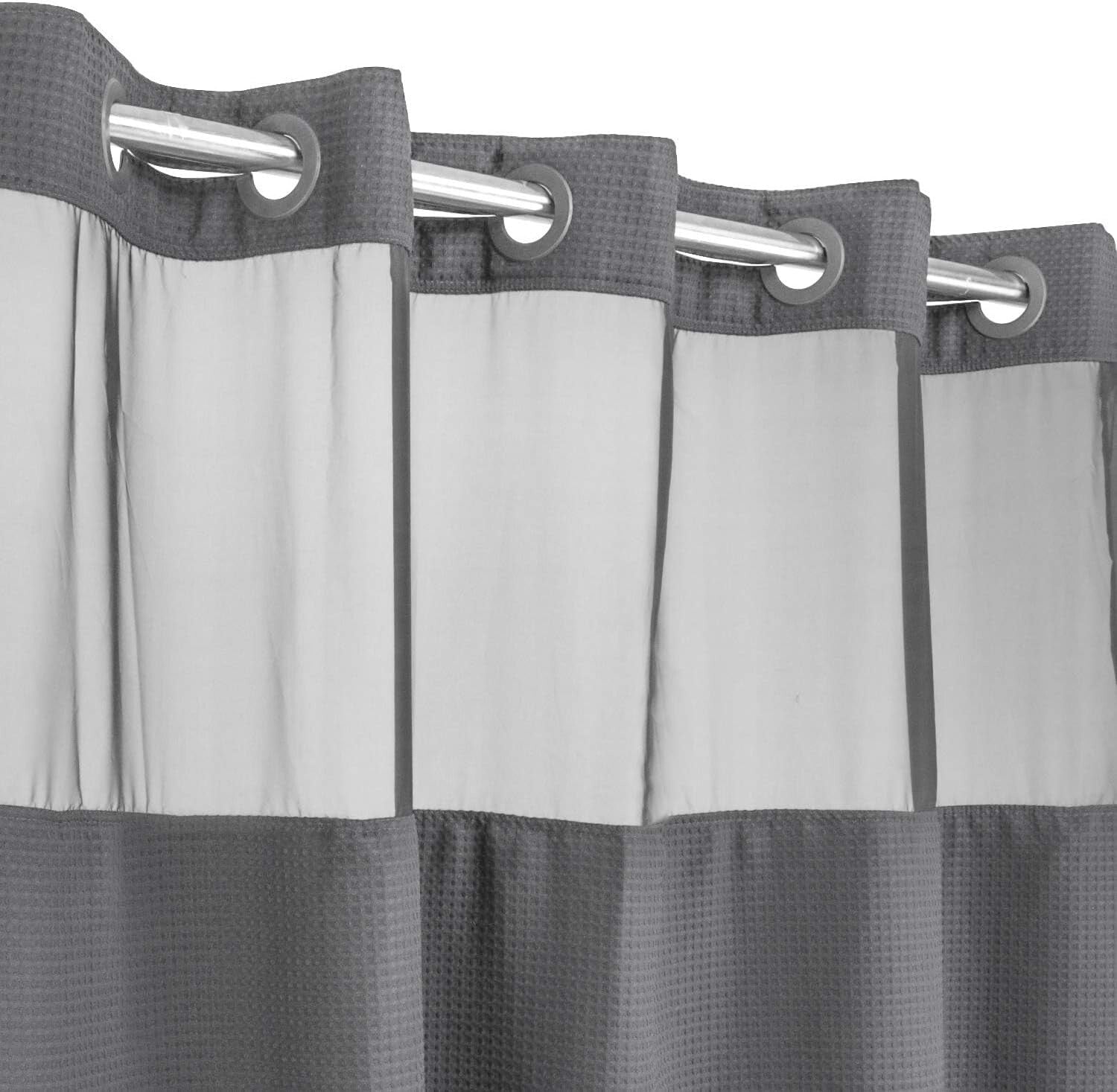 Elegant Heavyweight No Hooks Required Shower Curtain with Snap-In Liner - Gray