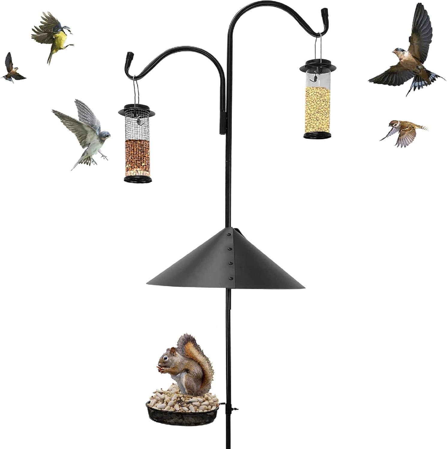 Durable 90-Inch Squirrel Baffle Bird Feeding Station - Includes 2 Feeders