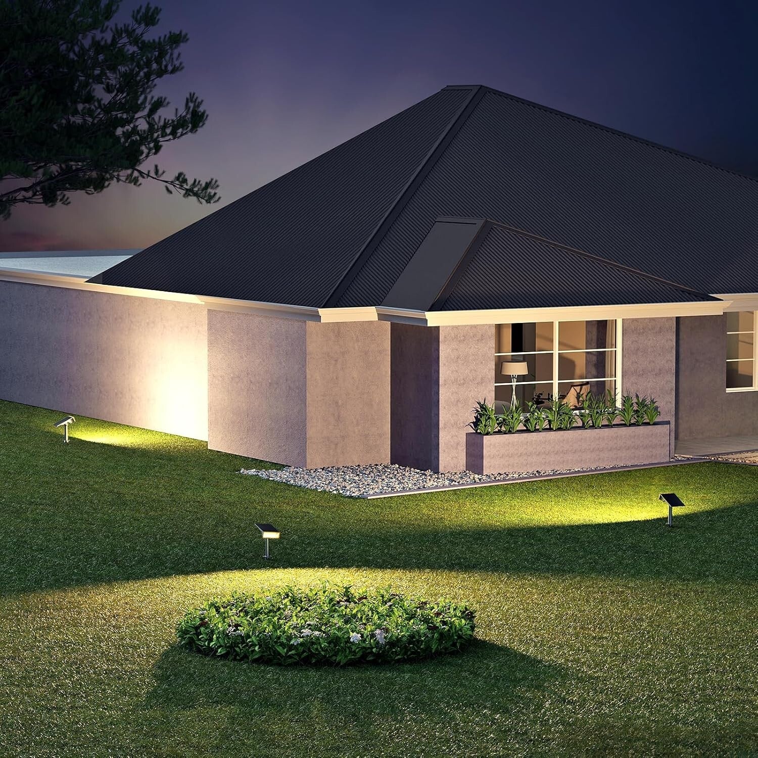 Durable Solar Powered Spotlights - 8 Pack of Adjustable 3000K Outdoor Lighting