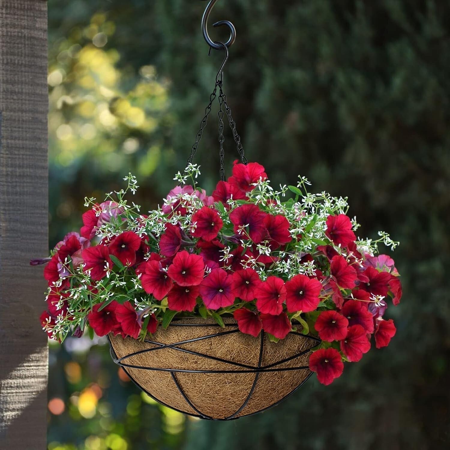 Elegant 4 Pack 14 Inch Hanging Flower Baskets with Coco Liner for Outdoor Plants