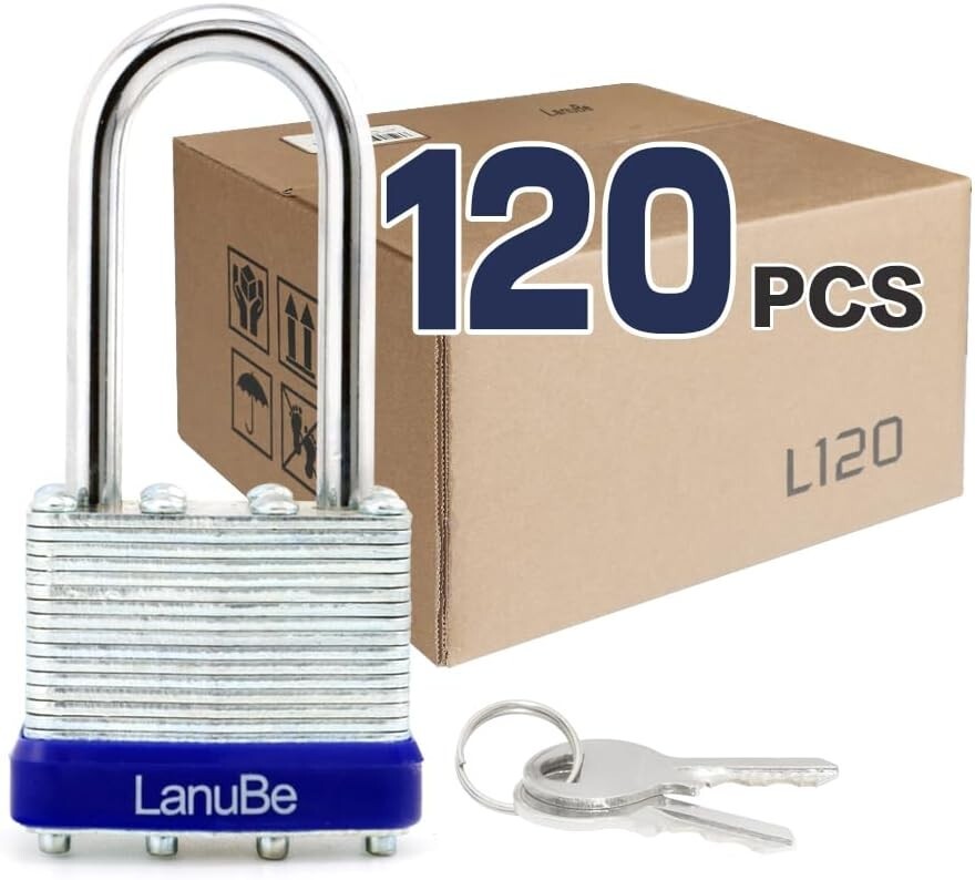 Shackleless Keyed Alike Padlocks - 120 Pack with Brass Cylinder & Long Shackle