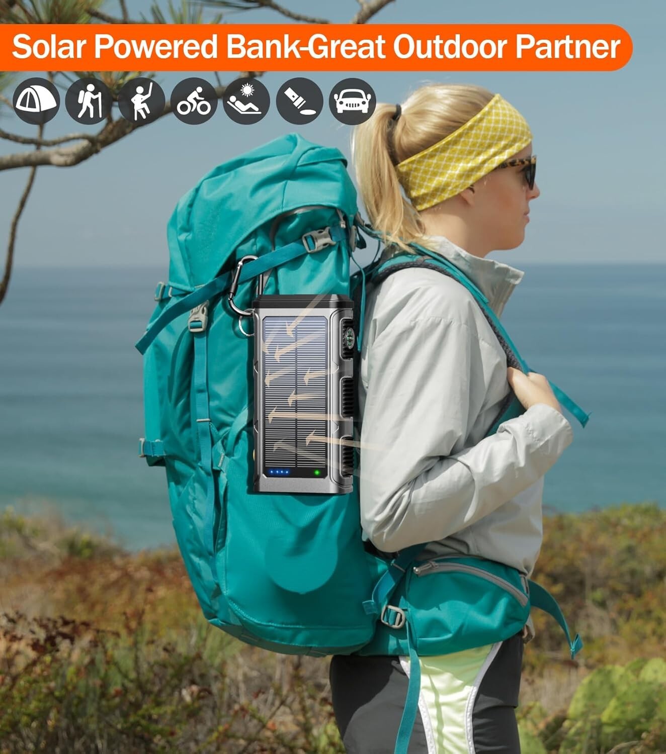 45800mAh Solar Power Bank with Built-In Cables & Flashlight - Fast Charging