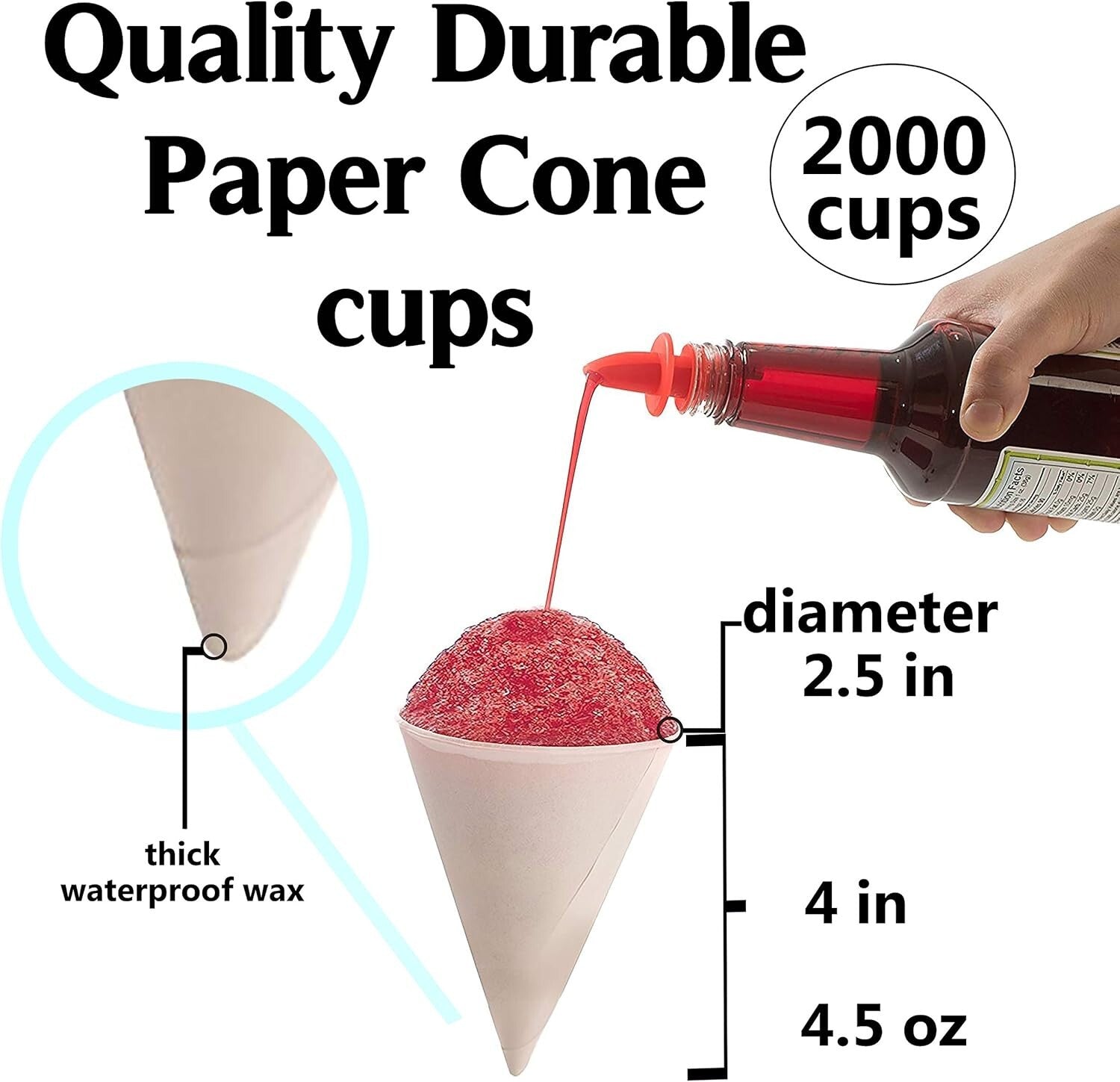 Versatile 2000 Pack White Cone Paper Cups - Perfect for Snow Cones & Events