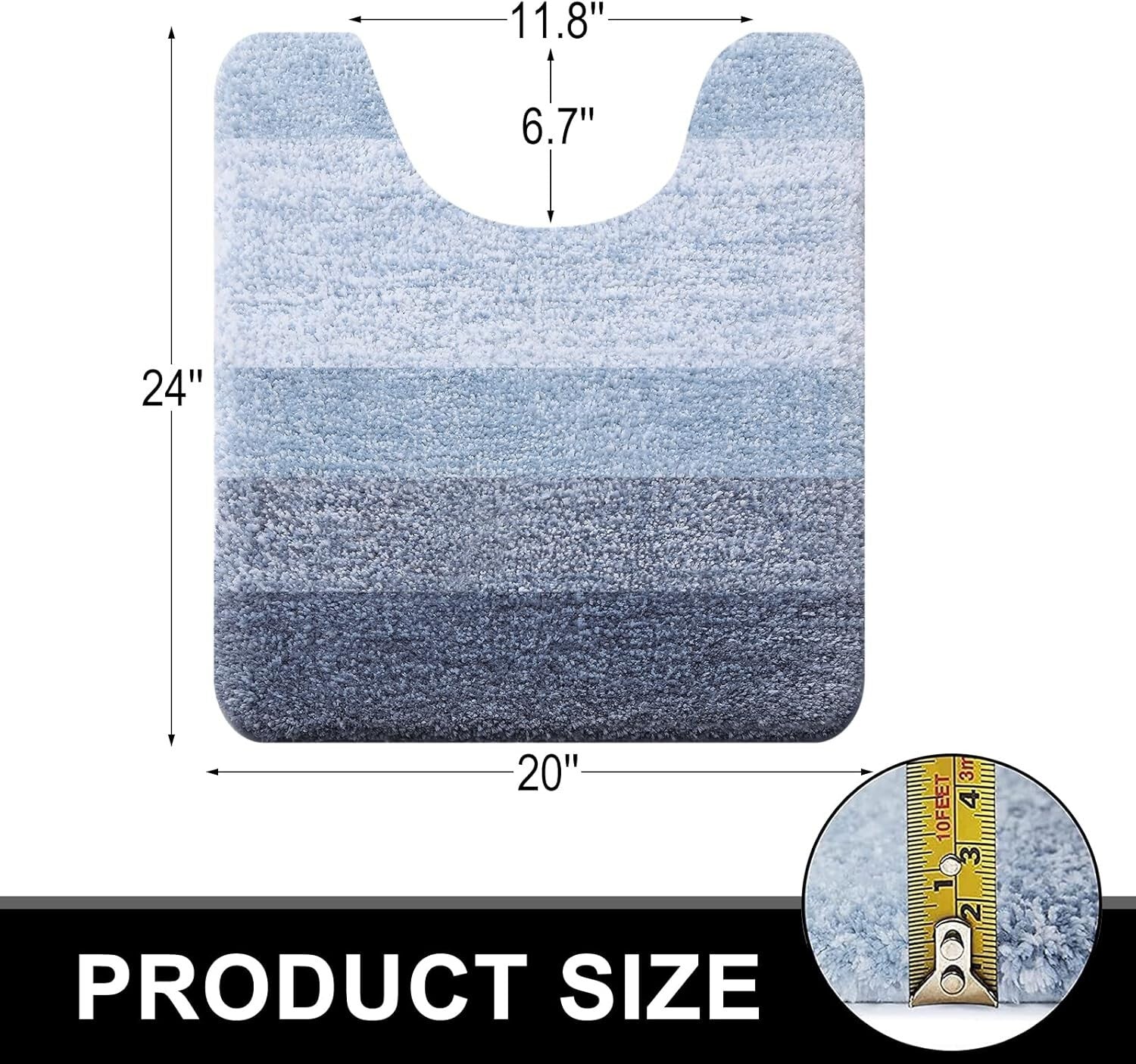 Fluffy High Pile Blue Bathroom Rug Set, Quick Dry & Machine Washable - 3 Pieces