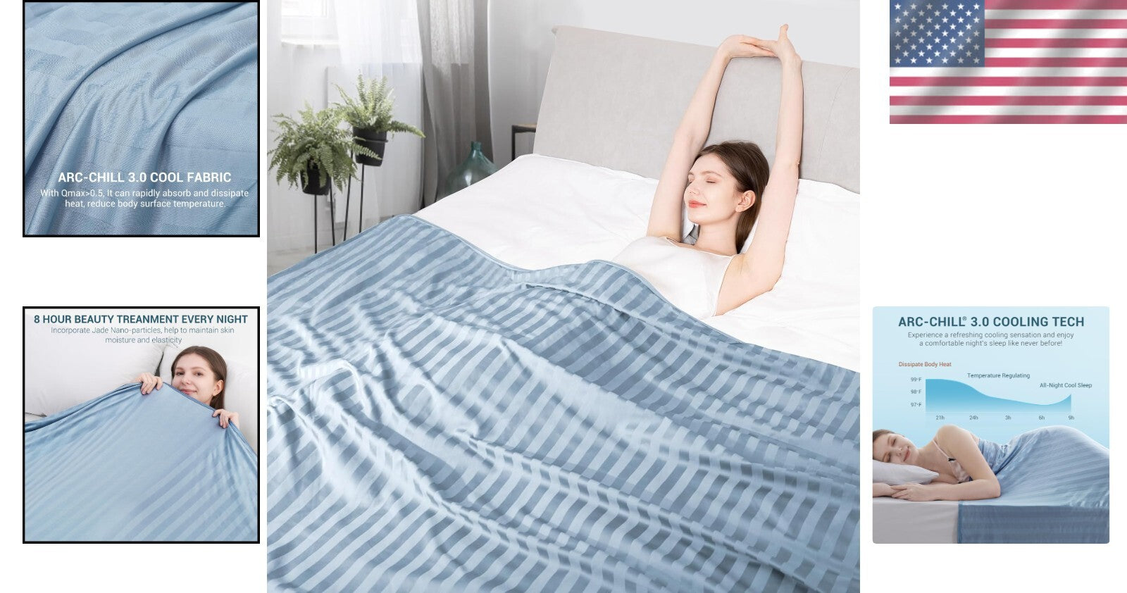 Double-Sided Twin Cooling Blanket, Lightweight Arc-Chill 3.0 Fabric - 59" x 79"