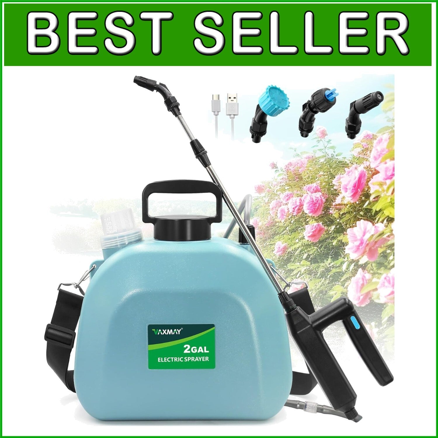 Durable Electric Lawn Sprayer - 2 Gallon Capacity with Versatile Nozzle Options