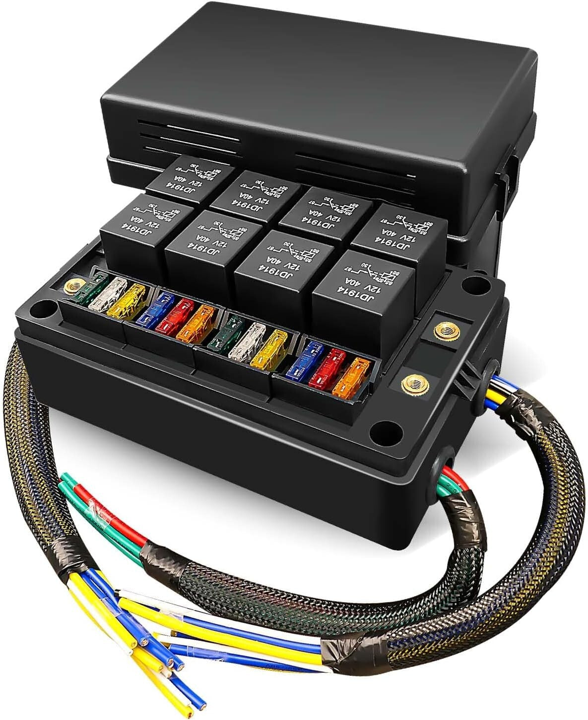 8 Relay Slots Waterproof Fuse Box - 12V Automotive Power Solution for Vehicles