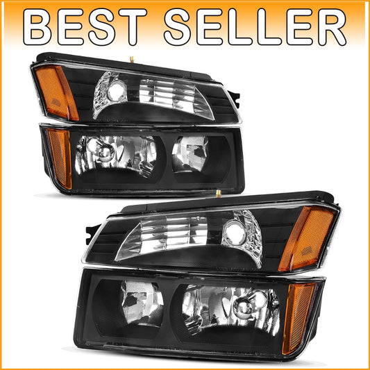 Durable 2002-2006 Chevy Avalanche Headlight Assembly with Black Housing & Amb...
