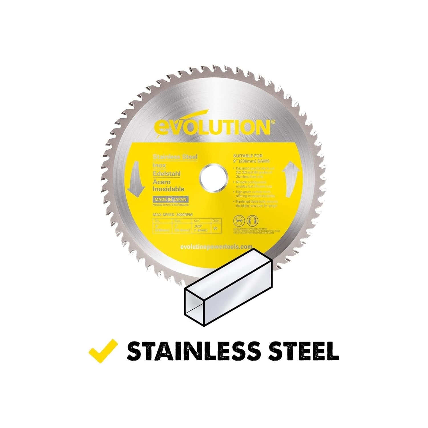 9-Inch 60 Tooth Carbide Tipped Circular Saw Blade for Stainless Steel Cutting