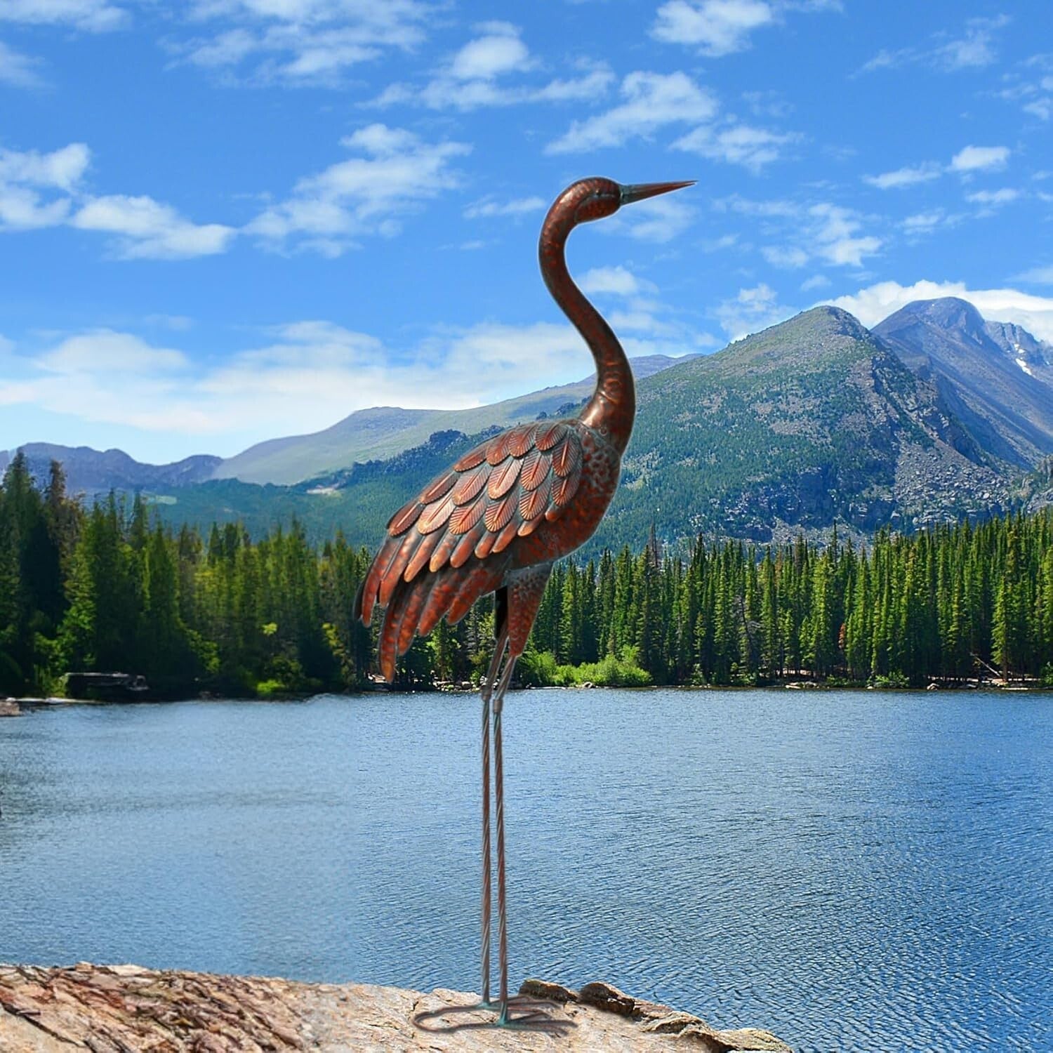 Handcrafted Bronze Crane Statue - Elegant Outdoor Garden Art for All Seasons