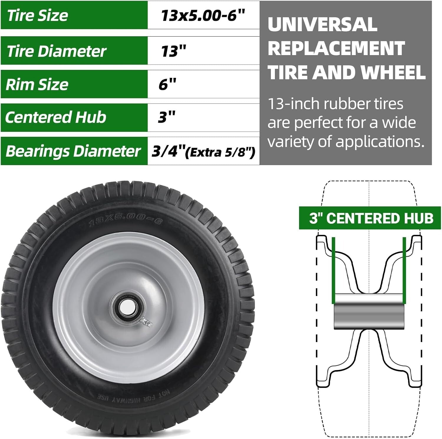 13x5.00-6 Lawn Mower Tires - Reliable Flat-Free Wheel Assemblies for All Terrain