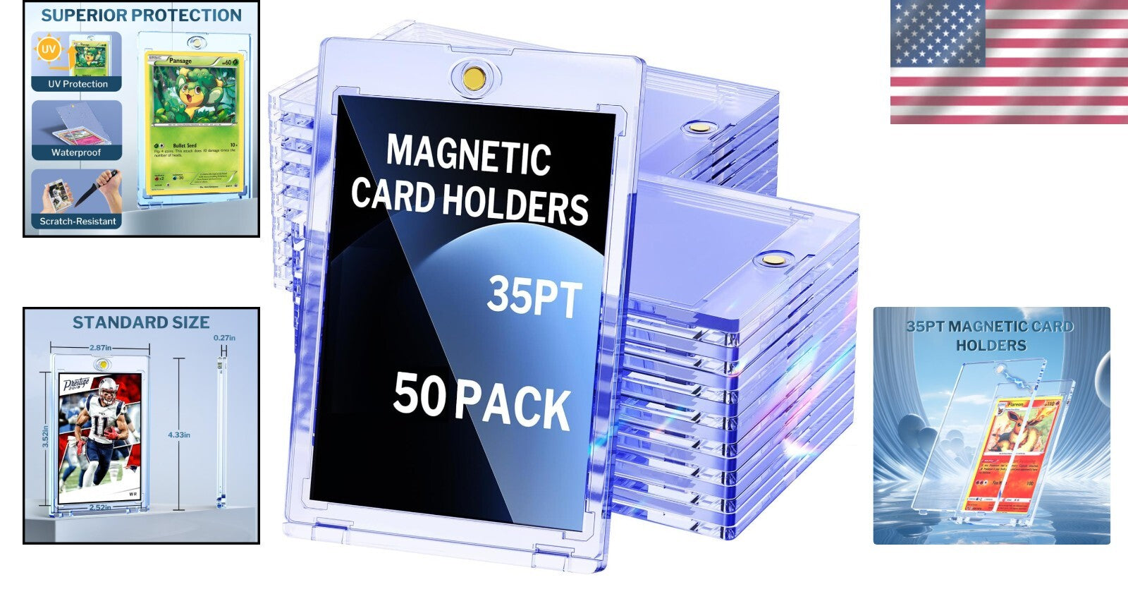 Premium 50-Pack Magnetic Card Holders - Acid-Free & Water-Resistant Protection
