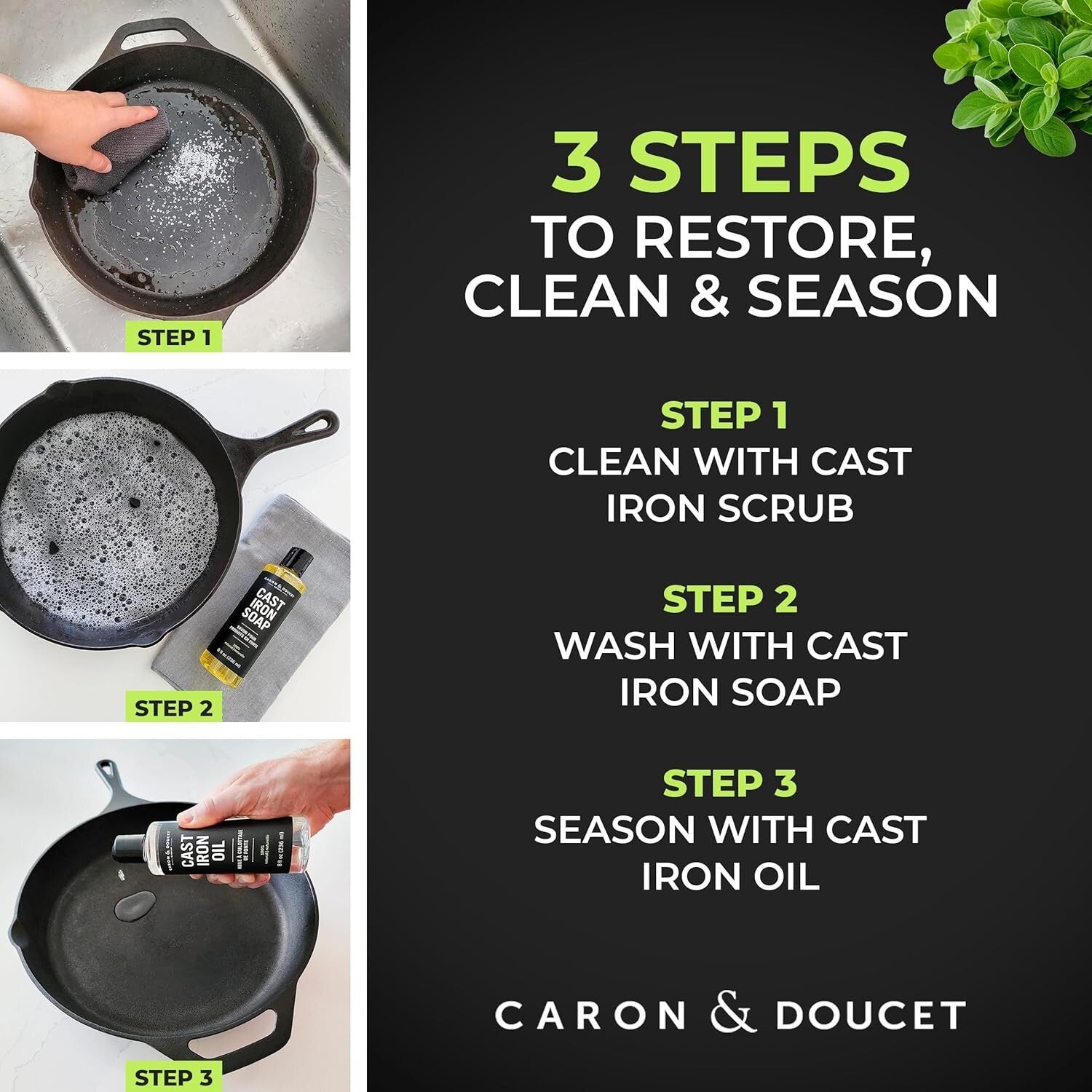 Ultimate 32 Fl Oz Plant-Based Cleaning Set for Cast Iron Restoration & Seasoning