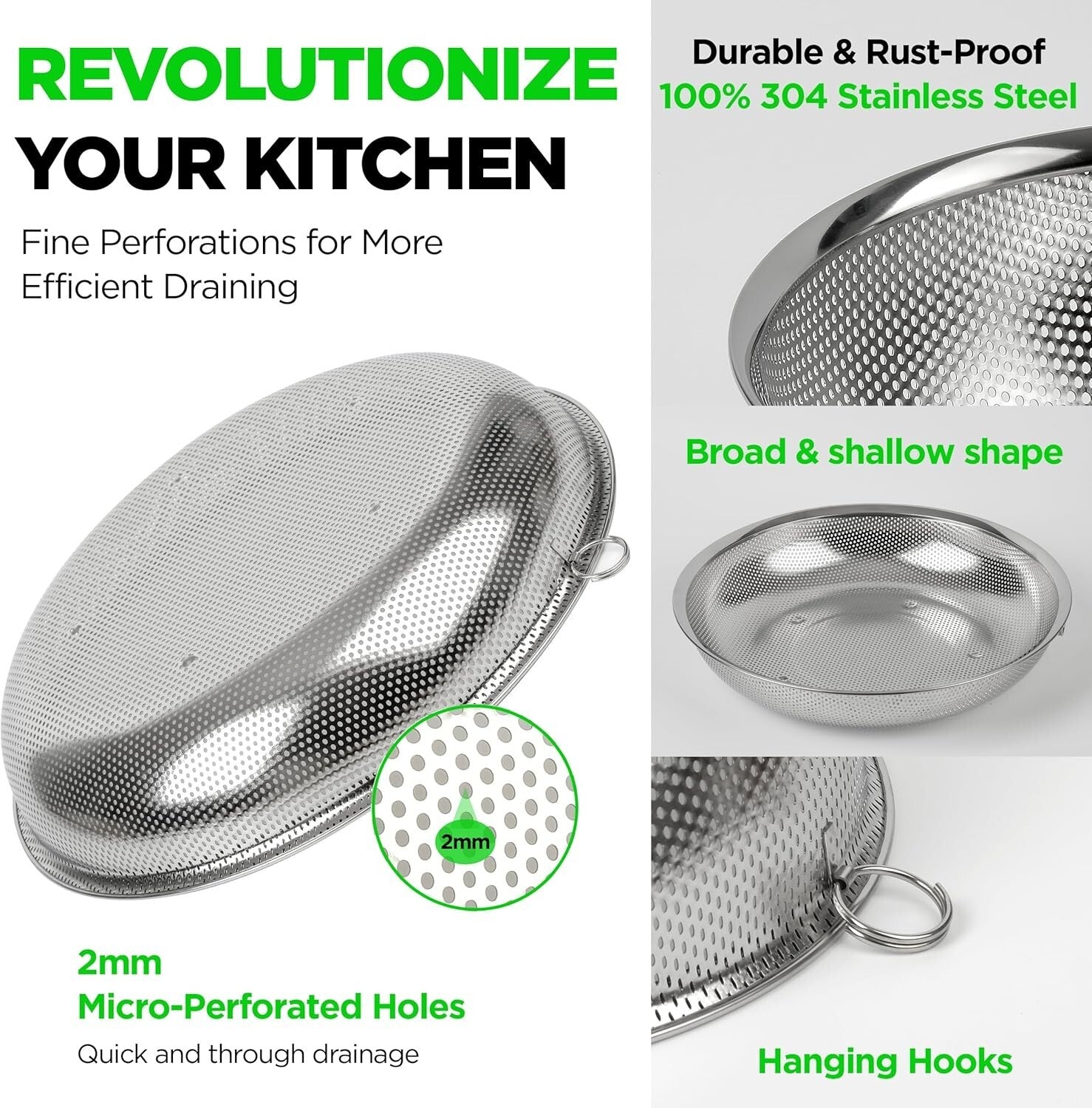 Durable Micro-Perforated Food Trays Set - 11'' Stainless Steel Kitchen Essential