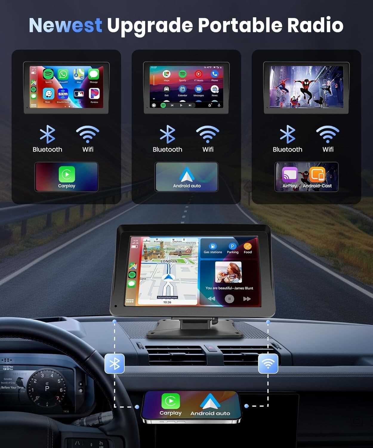 Portable 7-Inch Car Stereo with Voice Control & Navigation - All Vehicles