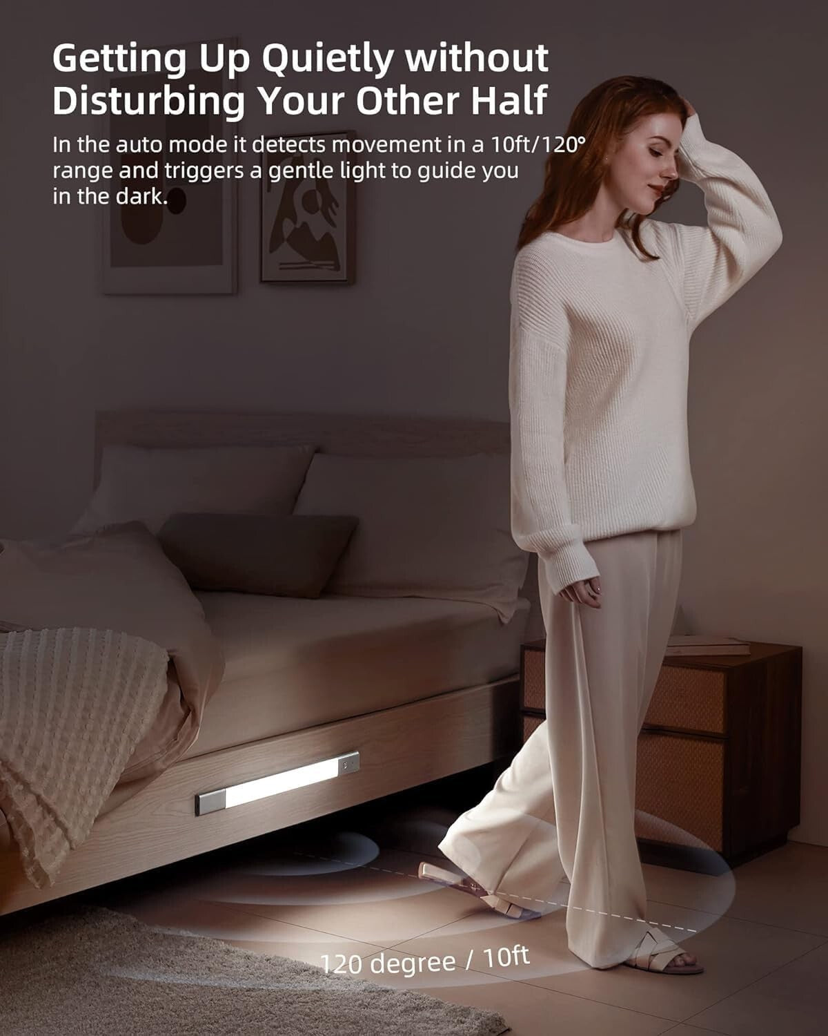 48 LED Wireless Motion Sensor Under Cabinet Light - Rechargeable & Touch Control