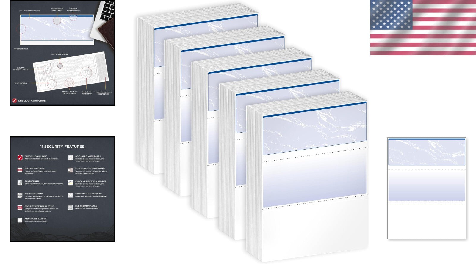 Eco-Friendly 24 lb Blue Marble Top Checks - 2500 Sheets with Anti-Fraud Features