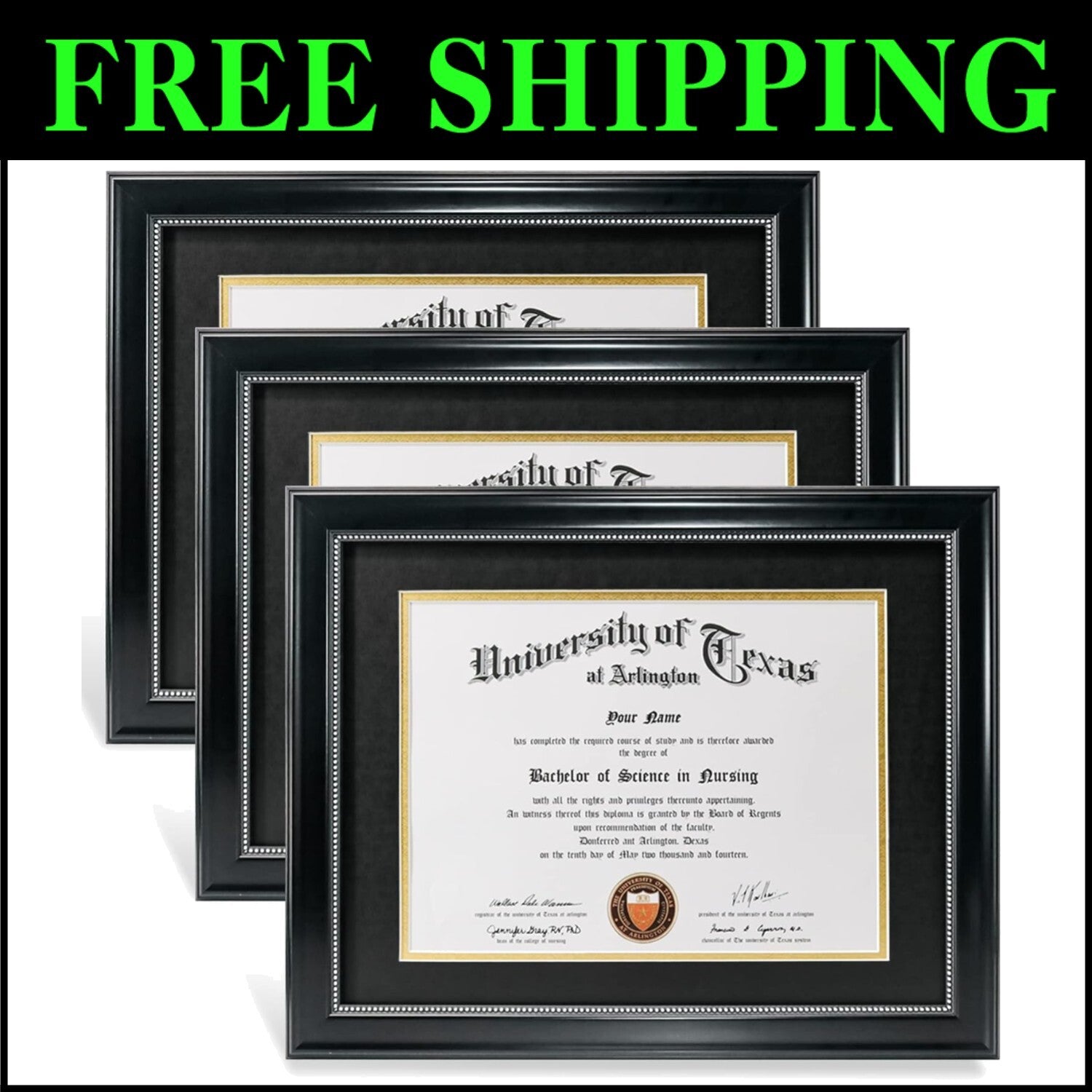 Versatile 3-Pack of Black Frames with Silver Beaded Design for All Occasions