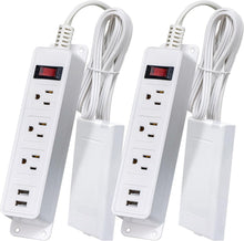 Load image into Gallery viewer, Space-Saving 6FT Power Strip with 3 Outlets, 2 USB Ports, &amp; Safety Clips - 2Pack
