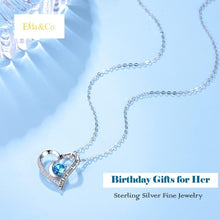 Load image into Gallery viewer, Adjustable Love Heart Necklace with Blue Aquamarine Birthstone - Special Gift